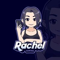 schattig sexy esport gamer meisje Aan mobiel gaming logo tekenfilm vector