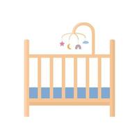 babybedje geïsoleerd. wieg voor kind. leeg babybed met carrousel voor kinderkamerinterieur. platte vectorillustratie vector