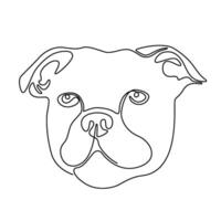 een doorlopend lijn tekening Staffordshire stier terriër vector afbeelding. single lijn minimaal stijl Engels staffy hond ras portret. schattig metgezel puppy zwart lineair schetsen geïsoleerd Aan wit achtergrond.