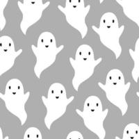 halloween cartoon spook patroon achtergrond halloween wenskaart vector naadloze ontwerp van witte geesten op grijze achtergrond. gebruikt voor afdrukken, behang, decoratie, feest!