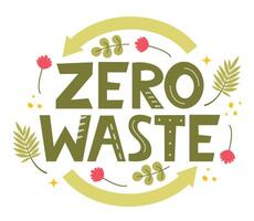 nul verspilling hand- belettering. ecologie concept, recyclen, hergebruik, verminderen veganistisch levensstijl. ontwerp naar afdrukken Aan tas. nul verspilling logo. vector illustratie.