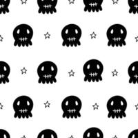 halloween cartoon spook patroon achtergrond halloween wenskaart vector naadloze ontwerp van zwarte spoken op een witte achtergrond. gebruikt voor afdrukken, behang, decoratie, feest!