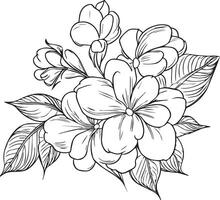 realistisch jasmijn bloem kleur Pagina's, jasmijn bloem tatoeëren tekening, Gerdanea bloem TROS tekening, schattig bloem kleur Pagina's, illustratie vector kunst, wit jasmijn bloemen tatoeëren