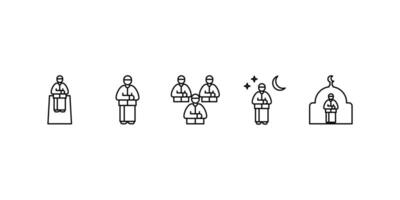 verzameling van pictogrammen forshalat, gebed, individu gebed, gemeentelijk gebed en avond gebed. vector illustratie van moslim Ramadan geïsoleerd Aan een wit achtergrond.
