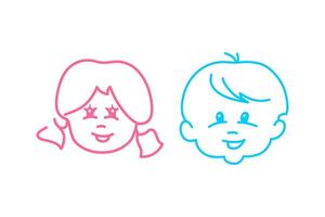 reeks vector gezicht van roze meisje en blauw jongen kinderen Aan wit achtergrond