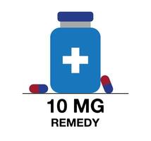 10 mg remedie. geneeskunde pil vector met milligram, geneeskunde en Gezondheid zorg concept