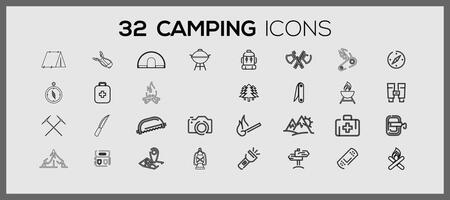 camping pictogrammen set. illustratie tekening stijl van camping pictogrammen collectie.camping pictogrammen verzameling. vector