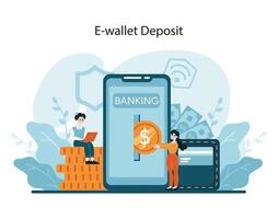 stroomlijnen financiën met digitaal portemonnee opwaarderingen, samenvoegen tech en traditioneel bank vector