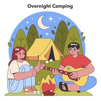 maanlicht camping beleven. vlak vector illustratie