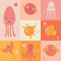 schattig grappig naadloos patroon met marinier dieren vector illustratie