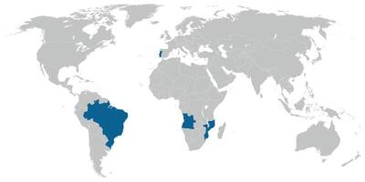 Portugees taal sprekend landen Aan kaart van de wereld vector