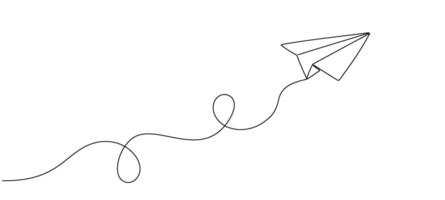 papier vliegtuig vlucht met een doorlopend bewerkbare lijn. concept van e-mail, reizen, zaken reis. vector abstract illustratie.