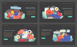 onboarding web of landen. oprecht werknemer verwelkomt, vector