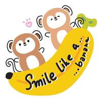 schattig aap groet met banaan Aan wit background.line hand- getrokken stijl.wild dier chracter tekenfilm ontwerp.fruit.quotes.kawaii.vector.illustratie. vector