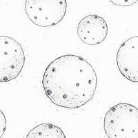 monochroom patroon met maan gedekt met kraters. hemel- sterrenkundig lichamen in buitenste ruimte hand- getrokken in zwart en wit kleuren. vector illustratie voor behang, kleding stof afdrukken, achtergrond.