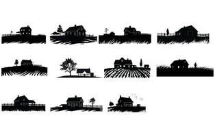 oogst boerderij silhouet vector. landelijk huis silhouet, boerderij silhouet vector kunst