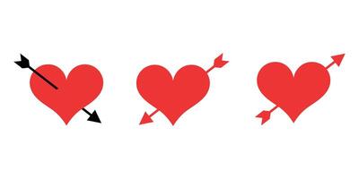 reeks met door doorboord hart. hart en pijlen vector pictogrammen. Valentijnsdag dag symbool. symbool verblind door de liefde.