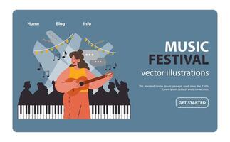 gitarist centrum fase. vlak vector illustratie