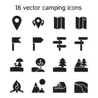 set pictogrammen voor kamperen, reizen en natuur vector