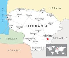 Litouwen politiek kaart met hoofdstad vilnius, meest belangrijk steden en nationaal borders vector