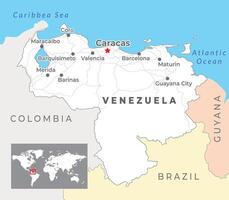 Venezuela kaart met hoofdstad caracas, meest belangrijk steden en nationaal borders vector