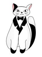 schattig zwart en wit gevlekte kat geïsoleerd Aan wit achtergrond. vector illustratie voor kinderen.