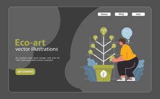 eco-kunst vector illustratie. een persoon bezighoudt in upcycling.