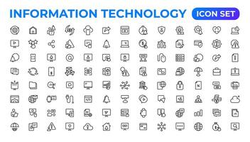 informatie technologie lineair pictogrammen collectie.overzicht icoon. vector