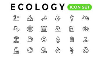 ecologie lijn pictogrammen set. hernieuwbaar energie schets pictogrammen verzameling. zonne- paneel, recyclen, ecologisch, bio, stroom, water - voorraad vector