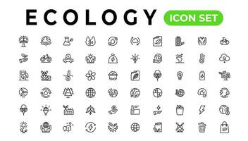 ecologie lijn pictogrammen set. hernieuwbaar energie schets pictogrammen verzameling. zonne- paneel, recyclen, ecologisch, bio, stroom, water - voorraad vector