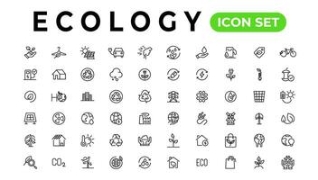 ecologie lijn pictogrammen set. hernieuwbaar energie schets pictogrammen verzameling. zonne- paneel, recyclen, ecologisch, bio, stroom, water - voorraad vector