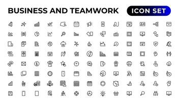 bedrijf en samenspel lijn pictogrammen set.geld, investering, teamwerk, ontmoeting, vennootschap, ontmoeting, werk succes.overzicht icoon . vector