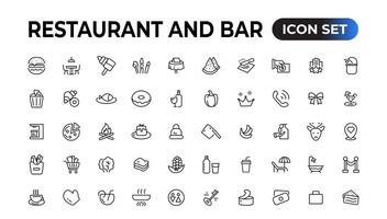 restaurant lijn pictogrammen verzameling. voedsel, onderhoud, bar, alcohol pictogrammen. ui icoon set. dun schets pictogrammen pak. vector illustratie.