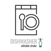 vaatwasser lijn icon.huishouden toestel schotel het wassen machine symbool. huis uitrusting pictogram.keuken serviesgoed schoonmaak teken. vector grafiek illustratie eps 10. bewerkbare beroerte