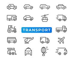 transport-, voertuig- en leveringselementen - minimale dunne lijn web icon set. overzicht iconen collectie. eenvoudige vectorillustratie. vector