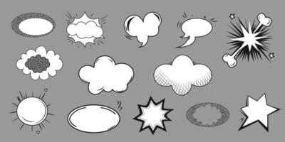 verzameling van blanco grappig toespraak bubbels.denken teken in heet lucht ballon tekening stijl.vector illustratie, tekenfilm stickers.voor concept ontwerp. vector