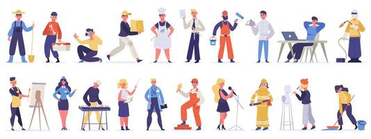 verschillend beroepen en beroepen. professioneel arbeiders in uniform, dokter, docent, chef en IT specialist. arbeid dag vector illustratie reeks