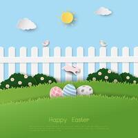 gelukkig Pasen groet kaart, vieren thema met Pasen eieren en konijn vector