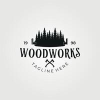 timmerwerk hout werk logo wijnoogst illustratie ontwerp vector