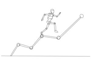 lijn tekening van een humanoid robot. het rennen Aan verbonden lijnen dat illustreert evenwicht, wendbaarheid, en beweging in robotica vordering vector