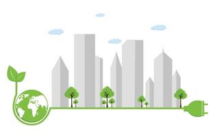 ecologie concept, de wereld is in de energie besparing licht lamp groen,vector illustratie. groen eco stad vector