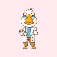 schattig gans dokter medisch personeel chibi karakter mascotte icoon vlak lijn kunst stijl illustratie concept tekenfilm vector