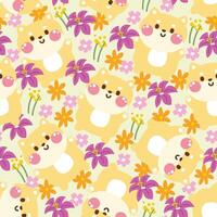 naadloos patroon van schattig shiba inu pastel met divers bloem achtergrond.spring.blooming.floral.sakura.japanese huisdier dier karakter tekenfilm ontwerp.kawaii.vector.illustratie. vector