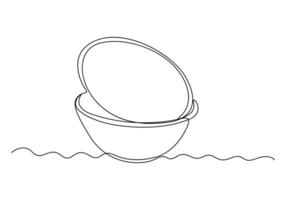 voedsel kom doorlopend een lijn tekening. keuken gereedschap concept vector illustratie