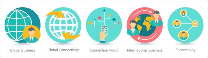 een reeks van 5 bedrijf pictogrammen net zo globaal bedrijf, globaal connectiviteit, verbinding wereld vector