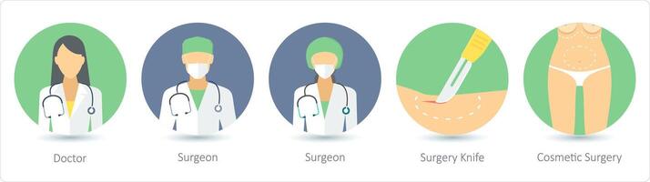 een reeks van 5 medisch pictogrammen net zo dokter, chirurg, chirurgie mes vector