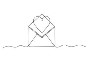 doorlopend een lijn tekening. liefde brief met hart. Valentijnsdag dag. vector illustratie