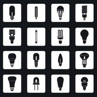 gloeilamp iconen set, eenvoudige stijl vector