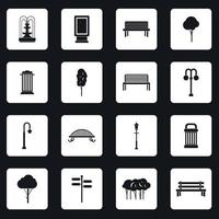 park iconen set, eenvoudige stijl vector