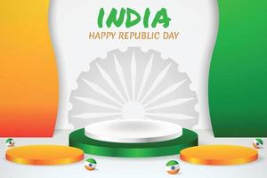 podiumvertoning 3d voor de dag van de republiek van india met indiase vlag vector